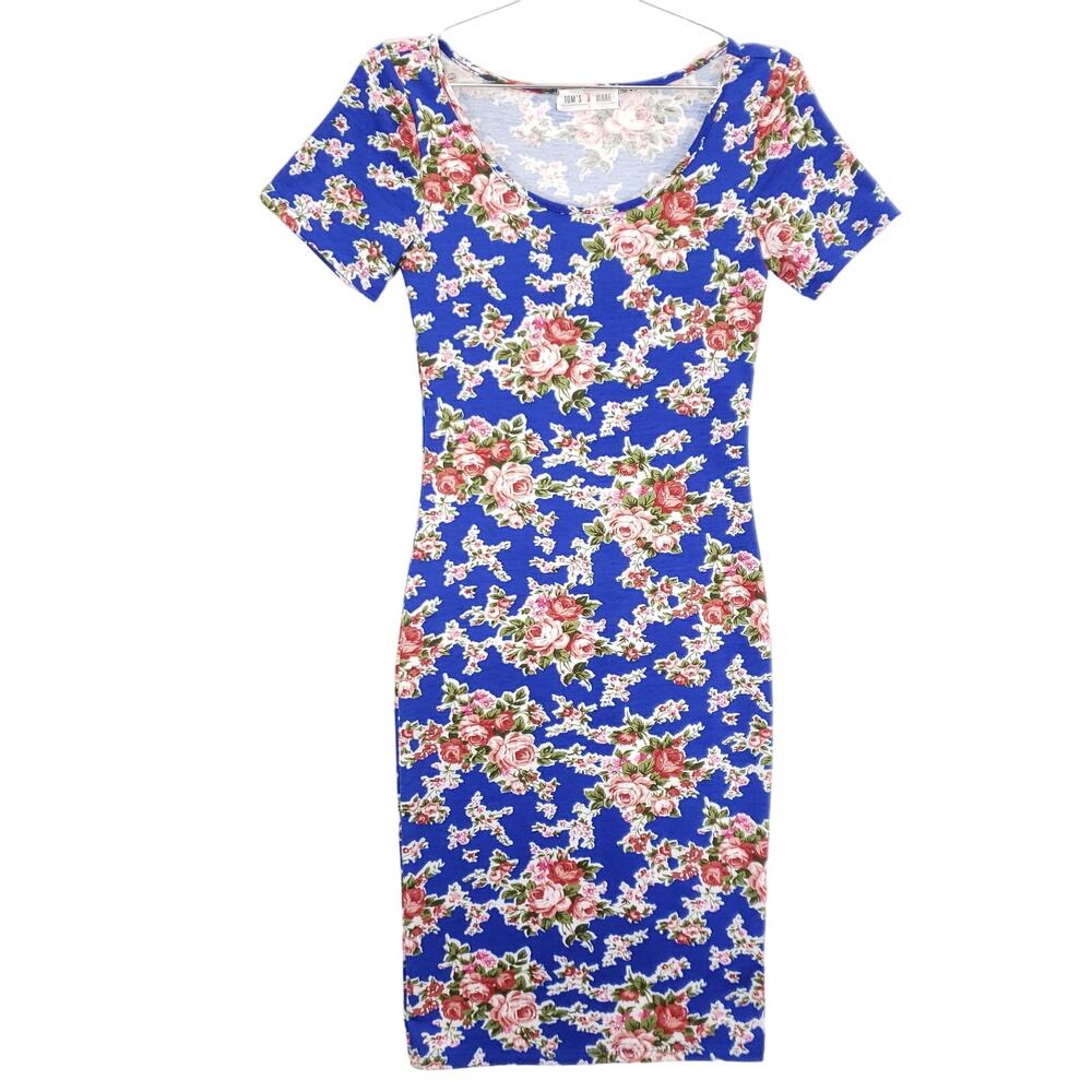 Tomsware Dress Womens Small Blue Rose Floral Scoop Neck Lightweight Pullover